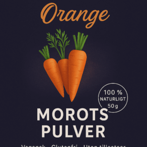 Förpackning av MELABO morotspulver med tydlig etikett och produktdesign
